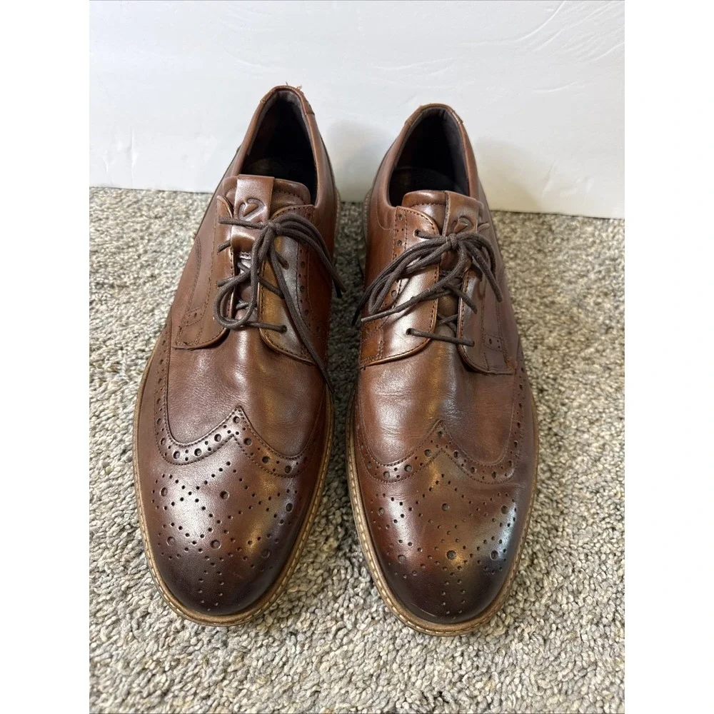 ECCO Men's Size 13 47 St. 1 Hybrid Patterned Leather Oxford‎ Shoes Brown